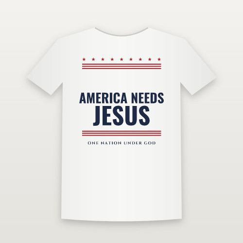 America Needs Jesus Patriotic Women's Relaxed Tee (Stars & Stripes) - White