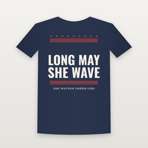 Long May She Wave Patriotic Women's Relaxed Tee (Stars & Stripes) - Navy