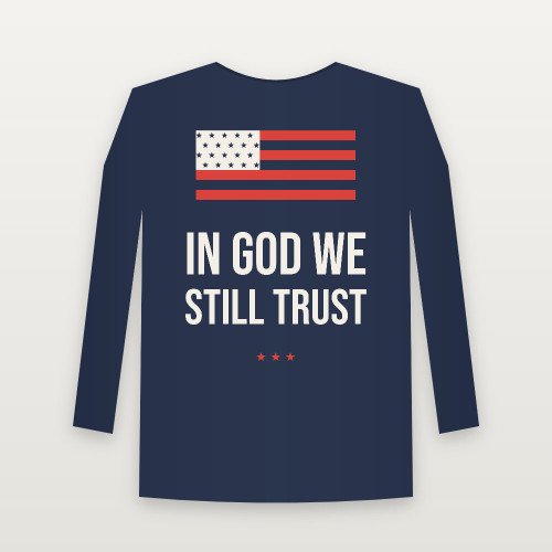 In God We Still Trust Patriotic Long Sleeve Tee (Flag) - Navy