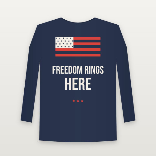 Freedom Rings Here Patriotic Long Sleeve Tee (Flag) - Navy