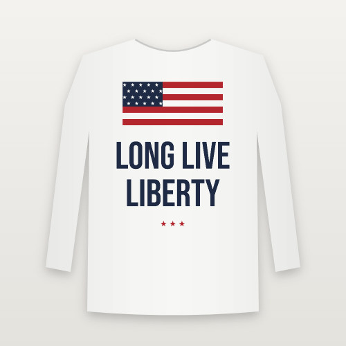 Long Live Liberty Patriotic Long Sleeve Tee (Flag) - White