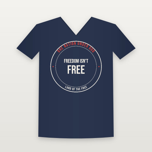 Freedom Isn't Free Patriotic V-Neck Tee (Badge) - Navy
