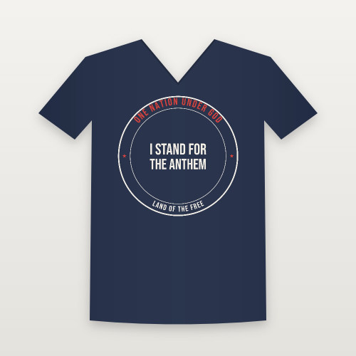 I Stand for the Anthem Patriotic V-Neck Tee (Badge) - Navy