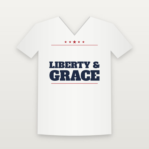 Liberty & Grace Patriotic V-Neck Tee (Star Banner) - White