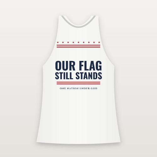 Our Flag Still Stands Patriotic Women's Racerback Tank (Stars & Stripes) - White