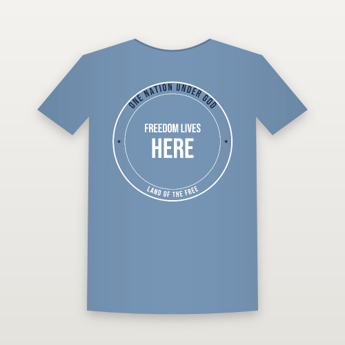 Freedom Lives Here Patriotic Youth Tee (Badge) - Heather Blue