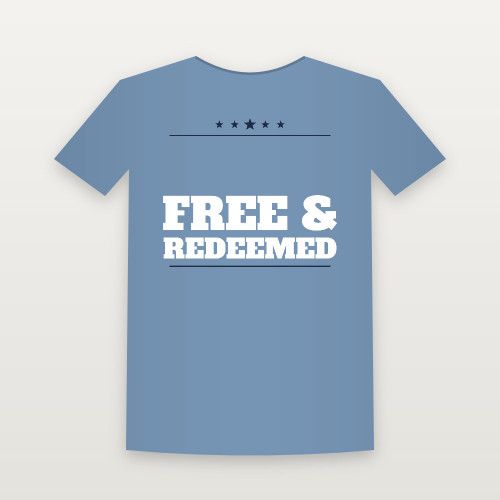 Free & Redeemed Patriotic Youth Tee (Star Banner) - Heather Blue