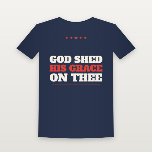 God Shed His Grace on Thee Patriotic Youth Tee (Star Banner) - Navy