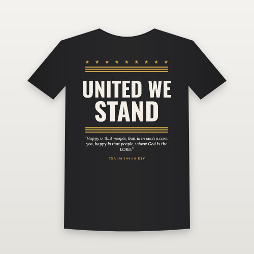 United We Stand Patriotic Toddler Tee with Psalm 144:15 (Stars & Stripes) - Black