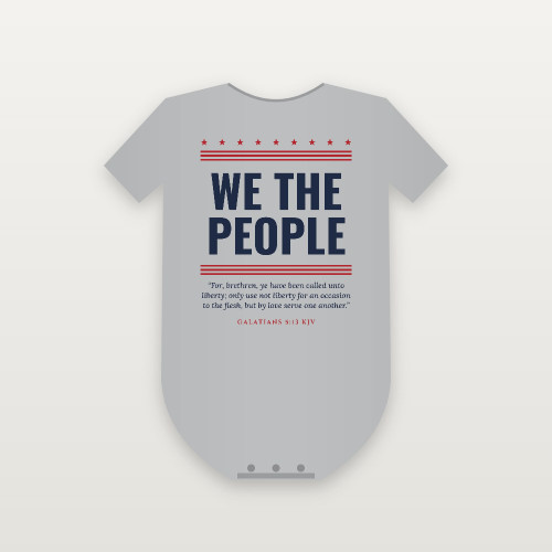 We the People Patriotic Baby One Piece with Galatians 5:13 (Stars & Stripes) - Heather Gray
