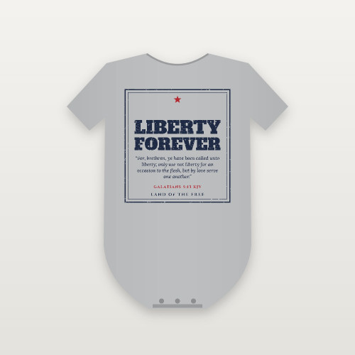 Liberty Forever Patriotic Baby One Piece with Galatians 5:13 (Vintage Frame) - Heather Gray