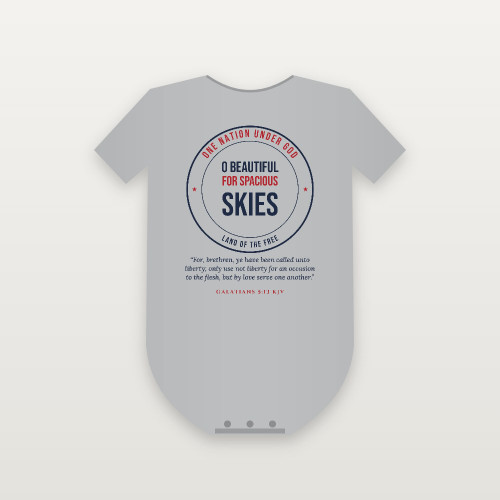 O Beautiful for Spacious Skies Patriotic Baby Bodysuit with Galatians 5:13 (Badge) - Heather Gray