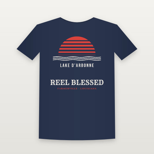 Reel Blessed · Lake D'Arbonne Women's Relaxed Tee (Retro Sunset) - Navy