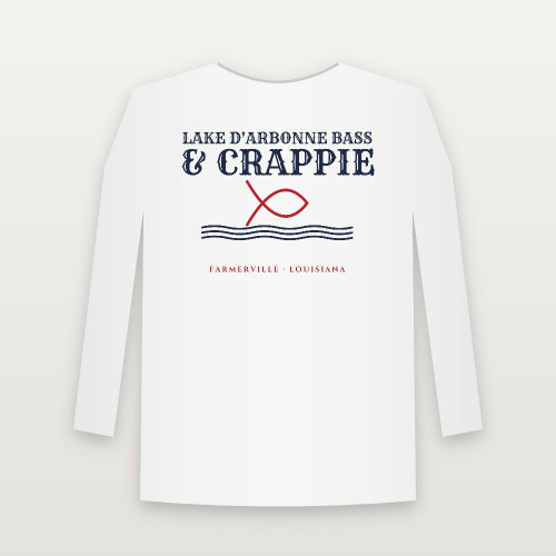 Lake D'Arbonne Bass & Crappie Long Sleeve Tee (Fish & Waves) - White