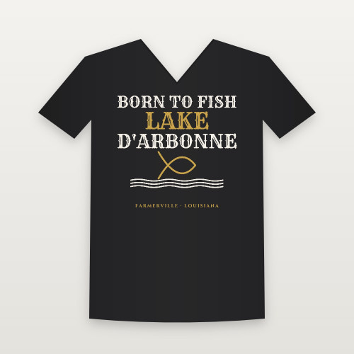 Born to Fish · Lake D'Arbonne V-Neck Tee (Fish & Waves) - Black