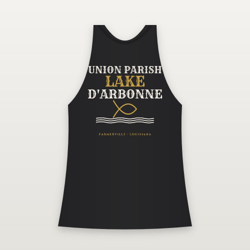 Union Parish · Lake D'Arbonne Women's Racerback Tank (Fish & Waves) - Black