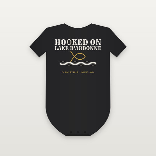 Hooked on Lake D'Arbonne Baby One Piece (Fish & Waves) - Black
