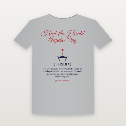 Hark the Herald Angels Sing Christmas Christian Short Sleeve Tee with John 3:16 (Holiday Script) - Heather Gray