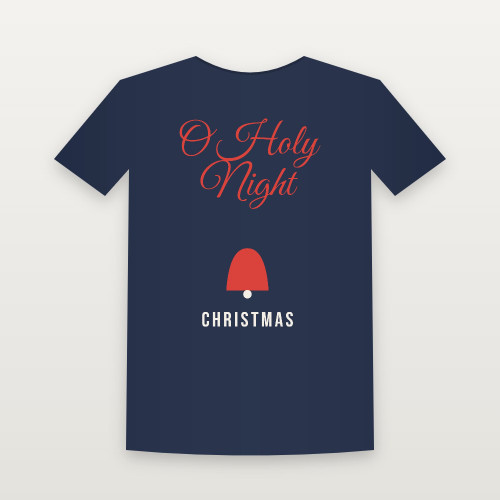O Holy Night Christmas Christian Short Sleeve Tee (Holiday Script) - Navy