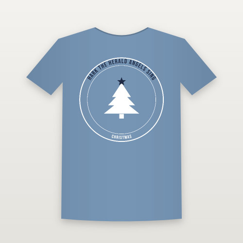 Hark the Herald Angels Sing Christmas Christian Short Sleeve Tee (Emblem Badge) - Heather Blue
