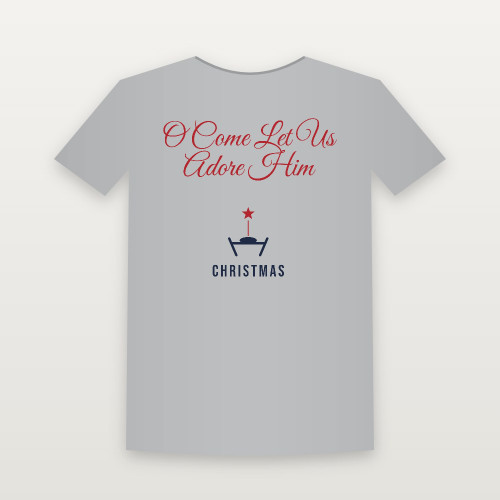 O Come Let Us Adore Him Christmas Christian Short Sleeve Tee (Holiday Script) - Heather Gray