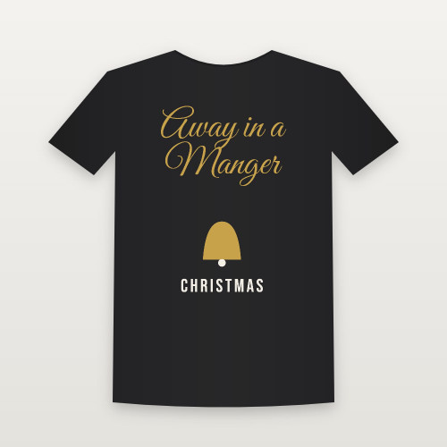 Away in a Manger Christmas Christian Short Sleeve Tee (Holiday Script) - Black