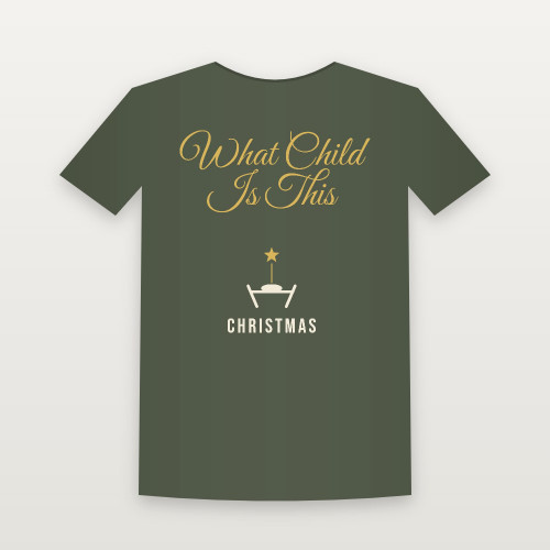 What Child Is This Christmas Christian Short Sleeve Tee (Holiday Script) - Military Green