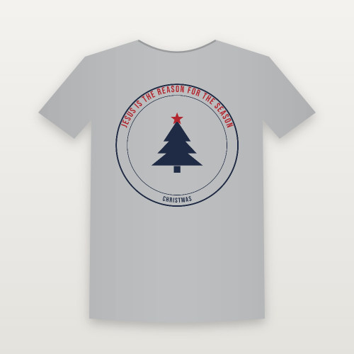 Jesus Is the Reason for the Season Christmas Christian Short Sleeve Tee (Emblem Badge) - Heather Gray