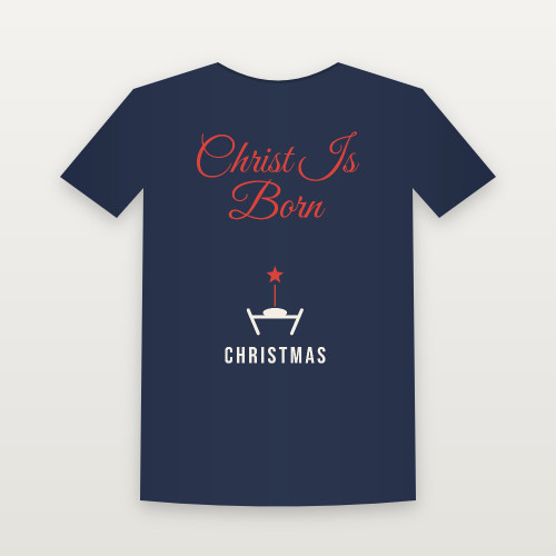 Christ Is Born Christmas Christian Short Sleeve Tee (Holiday Script) - Navy