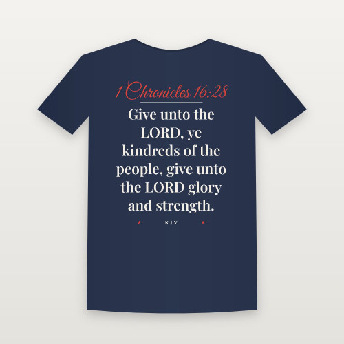 1 Chronicles 16:28 KJV Christian Short Sleeve Tee (Script) - Navy