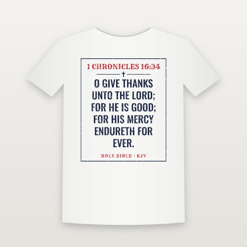 1 Chronicles 16:34 KJV Christian T-Shirt (Vintage) - White