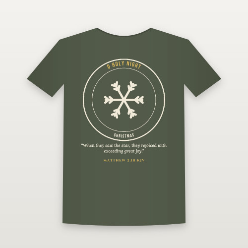 O Holy Night Christmas Christian Women's Relaxed Tee with Matthew 2:10 (Emblem Badge) - Military Green