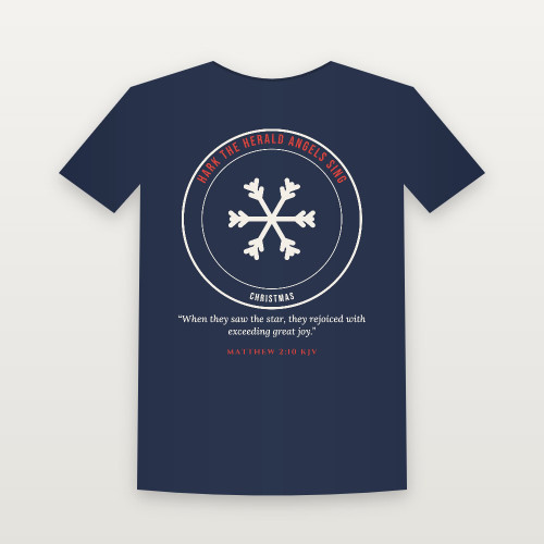 Hark the Herald Angels Sing Christmas Christian Women's Relaxed Tee with Matthew 2:10 (Emblem Badge) - Navy