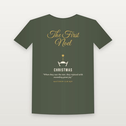 The First Noel Christmas Christian Women's Relaxed Tee with Matthew 2:10 (Holiday Script) - Military Green