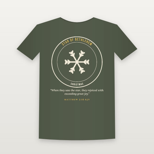 Star of Bethlehem Christmas Christian Women's Relaxed Tee with Matthew 2:10 (Emblem Badge) - Military Green