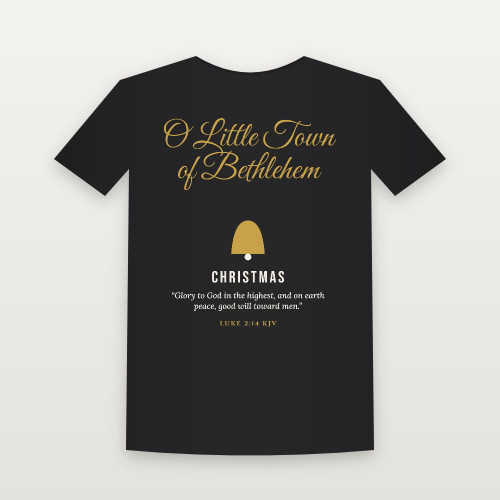 O Little Town of Bethlehem Christmas Christian Women's Relaxed Tee with Luke 2:14 (Holiday Script) - Black