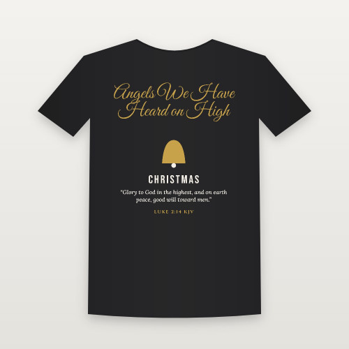 Angels We Have Heard on High Christmas Christian Women's Relaxed Tee with Luke 2:14 (Holiday Script) - Black