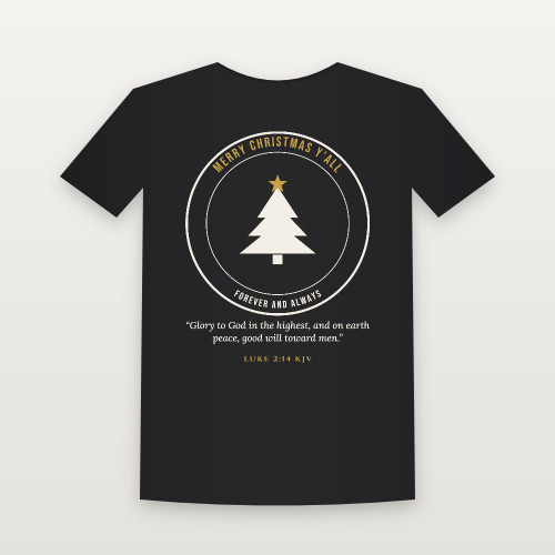 Merry Christmas Y'all Christian Women's Relaxed Tee with Luke 2:14 (Emblem Badge) - Black