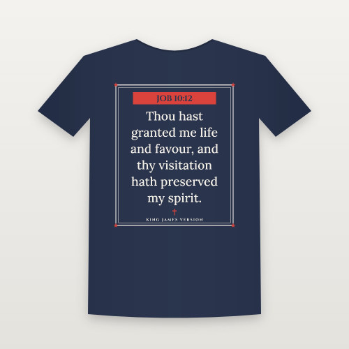 Job 10:12 KJV Christian T-Shirt (Framed) - Navy