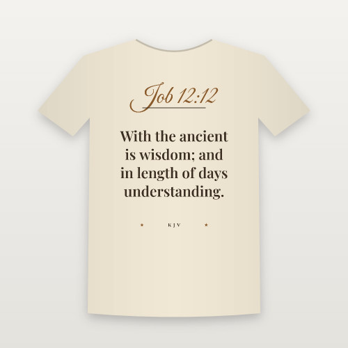 Job 12:12 KJV Christian T-Shirt (Script) - Natural
