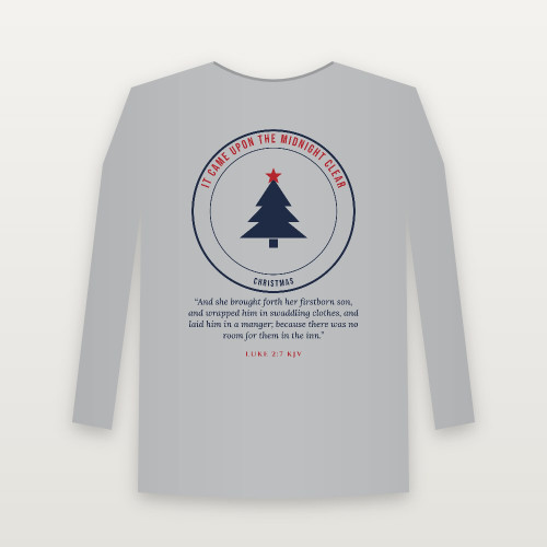 It Came Upon the Midnight Clear Christmas Christian Long Sleeve Tee with Luke 2:7 (Emblem Badge) - Heather Gray
