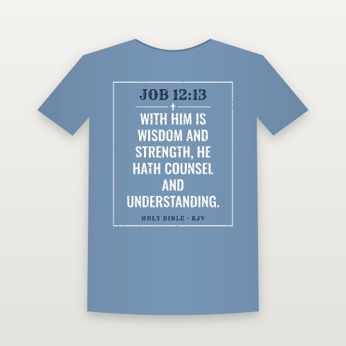 Job 12:13 KJV Christian T-Shirt (Vintage) - Heather Blue