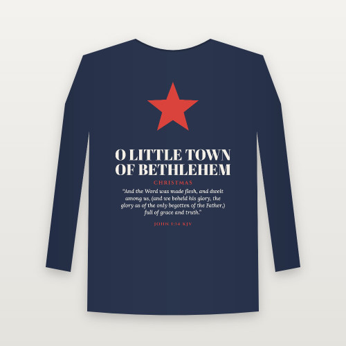 O Little Town of Bethlehem Christmas Christian Long Sleeve Tee with John 1:14 (Holiday) - Navy