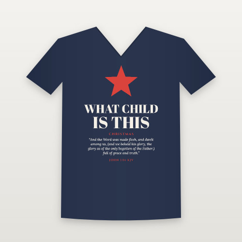 What Child Is This Christmas Christian V-Neck Tee with John 1:14 (Holiday) - Navy