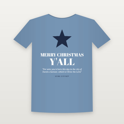 Merry Christmas Y'all Christian Youth Tee with Luke 2:11 (Holiday) - Heather Blue