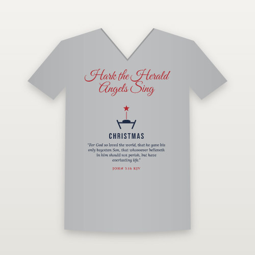 Hark the Herald Angels Sing Christmas Christian V-Neck Tee with John 3:16 (Holiday Script) - Heather Gray