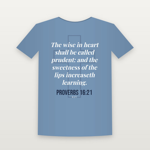 Proverbs 16:21 KJV Christian T-Shirt (Cross) - Heather Blue