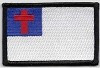 Flat-lay product photo of the Christian Flag with Black Border Patch embroidered iron-on biker patch, showing full color detail, lettering, and stitching, sold at Forever And Always Online.