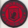 Flat-lay product photo of the Bring'em Home Or Send Us Back POW Patch With Red Lettering embroidered iron-on biker patch, showing full color detail, lettering, and stitching, sold at Forever And Always Online.