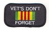 Flat-lay product photo of the Vets Don't Forget Vietnam Patch embroidered iron-on biker patch, showing full color detail, lettering, and stitching, sold at Forever And Always Online.